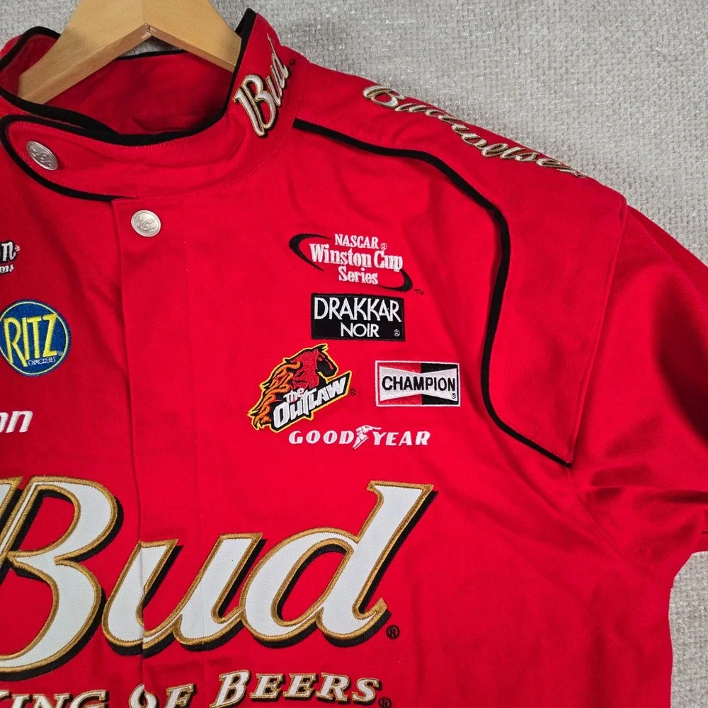 Chase Authentics Budweiser NASCAR Racing Jacket Red Cotton XXL Winston Cup Snap